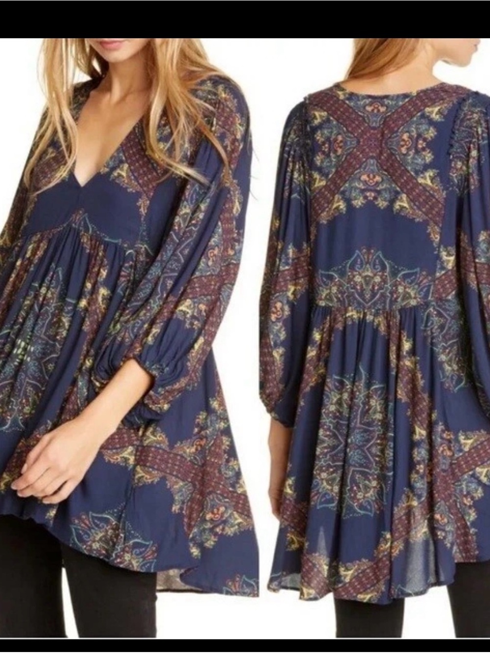 Free People Navy Boho Paisley Tunic